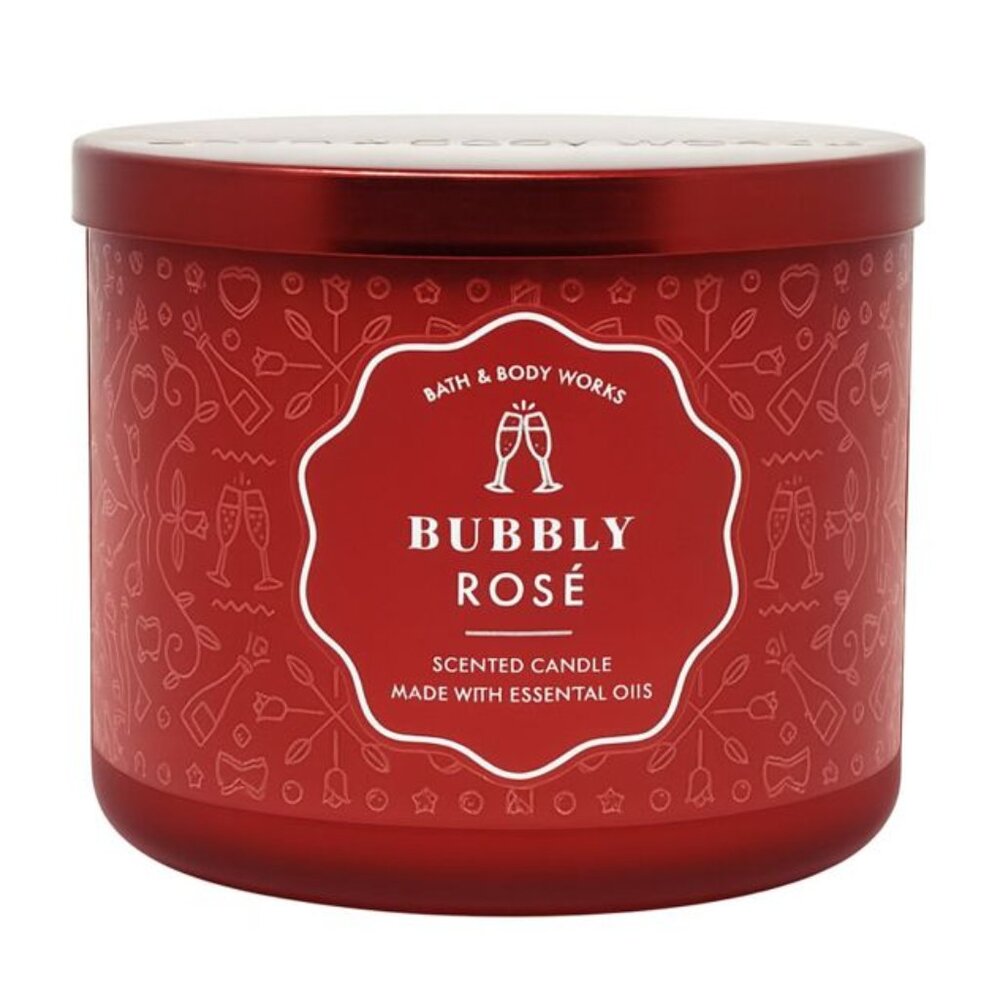 Bath & Body Works Bubbly Rosé 3-Wick Candle • Champagne Berries Citrus •